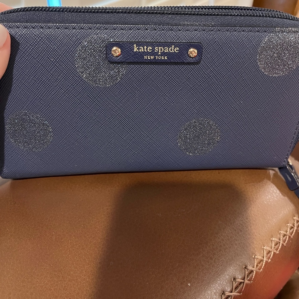 Kate Spade New York Navy Polka Dot Neda Haven Lane Glitter zip around Wallet